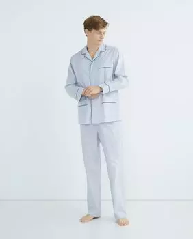 Мужские пижамы из ткани в широкую и узкую полоску с шелковистой отделкой и окантовкой Emidio Tucci, светло-синий