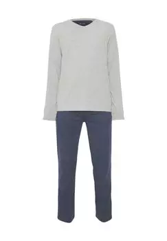 Мужские пижамы с v-образным вырезом Dunmore, цвет Hellgrau Dunkelblau