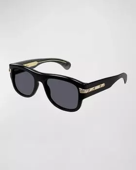 Мужские пластиковые прямоугольные солнцезащитные очки Gucci, цвет Shiny Solid Black