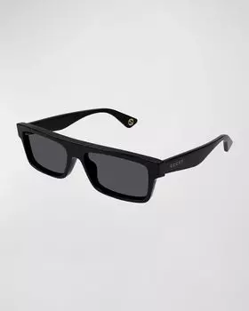 Мужские пластиковые прямоугольные солнцезащитные очки Gucci, цвет Black