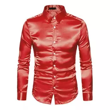 Мужские платья из атласа с V-образным вырезом и длинными рукавами на пуговицах, рубашки для вечеринок Lars Amadeus