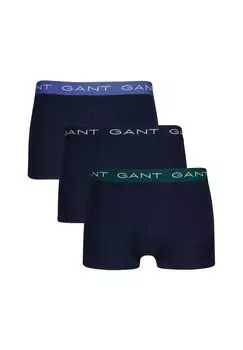 Мужские плавки, 3 шт: боксеры, хлопок стрейч, логотип, однотонный GANT, синий