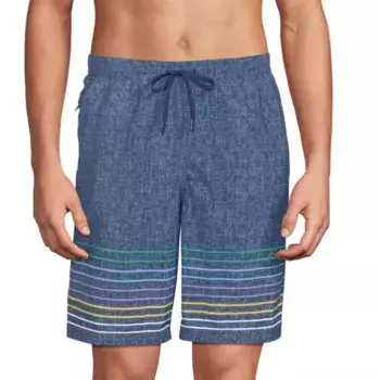 Мужские плавки для волейбола длиной 9 дюймов Lands' End, цвет indigo border stripe