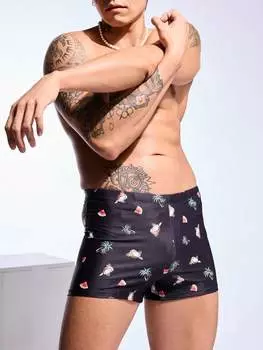 Мужские плавки Manfinity Swimmode с эластичной резинкой на талии и кокосовым принтом, летние пляжные шорты для плавания, черный цвет