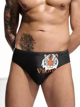 Мужские плавки Manfinity Swimmode с простым треугольным принтом и животным принтом, черный цвет