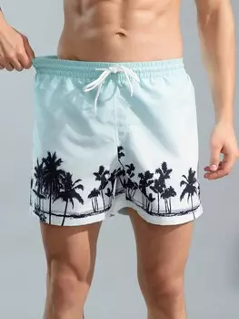 Мужские пляжные шорты Manfinity Swimmode градиентного цвета с принтом кокосовой пальмы, голубой