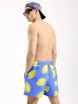 Мужские пляжные шорты Manfinity Swimmode с принтом лимона и завязками на талии для отдыха и отдыха, цвет синий