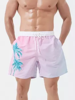 Мужские пляжные шорты Manfinity Swimmode, узор кокосовой пальмы, омбре, цвет синий
