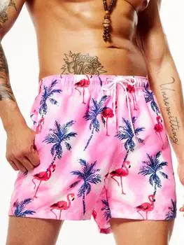 Мужские пляжные шорты Manfinity Swimmode, узор пальмы, пояс на шнурке, многоцветный