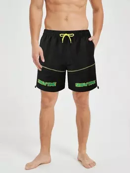 Мужские пляжные шорты Manfinity Swimmode, узор в виде букв, кулиска на талии, черный цвет