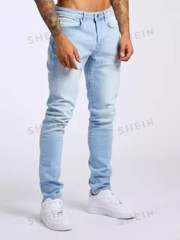 Мужские потертые джинсы Street Life, школьные Romwe, светло-голубой