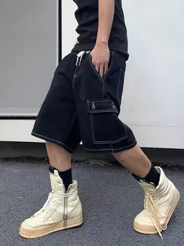 Мужские повседневные джинсовые шорты больших размеров EMRG Spring Summer с завязками на талии и универсальными карманами Manfinity, черный