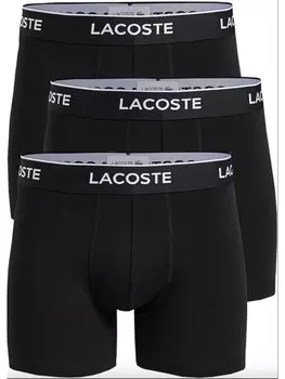 Мужские повседневные классические трусы-боксеры из 3 хлопковых эластичных черных трусов Lacoste, черный
