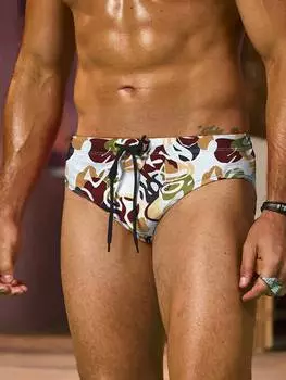 Мужские повседневные пляжные плавки Manfinity Swimmode с треугольными шнурками и плавками, многоцветный