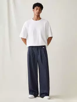 Мужские повседневные прямые брюки Urban Chill в непринужденной тканой полоске на каждый день Manfinity, темно-синий