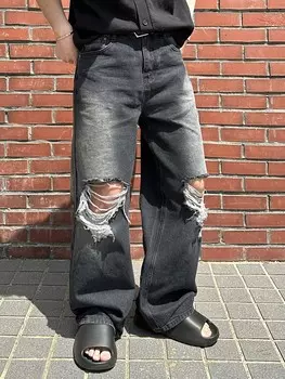 Мужские повседневные прямые джинсы с потертыми и рваными краями Dazy, черный