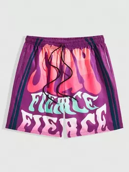 Мужские повседневные шорты свободного кроя ROMWE Street Life с кулиской на талии и буквенным принтом, многоцветный