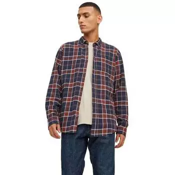 Мужские приталенные рубашки в клетку с длинным рукавом Jack & Jones, синий