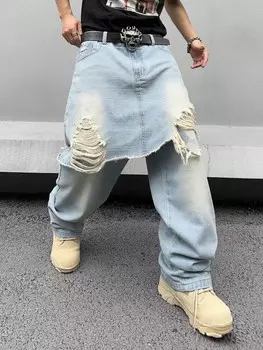 Мужские простые однотонные повседневные джинсы EMRG с потертыми дырками Manfinity, синий