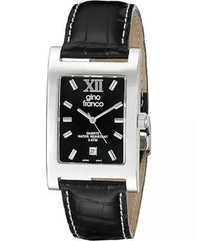 Мужские прямоугольные часы из нержавеющей стали с итальянским кожаным ремешком с тиснением под крокодила Gino Franco, черный