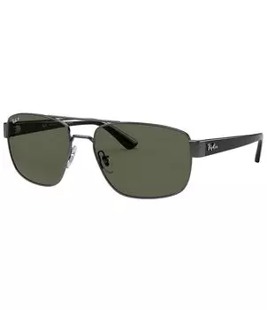 Мужские прямоугольные поляризованные солнцезащитные очки Ray-Ban 0RB3663 60 мм, серебро