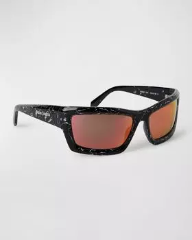 Мужские прямоугольные солнцезащитные очки Adin из ацетата Palm Angels, цвет Marble Black Orange