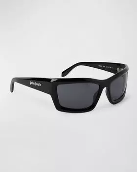 Мужские прямоугольные солнцезащитные очки Adin из ацетата Palm Angels, цвет Black