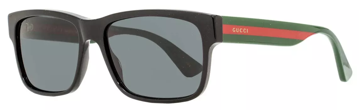 Мужские прямоугольные солнцезащитные очки Gucci GG0340S цвет 006 Черные/Зеленые/Красные 58 мм