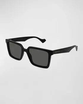Мужские прямоугольные солнцезащитные очки из ацетата Gucci, цвет Shiny Black