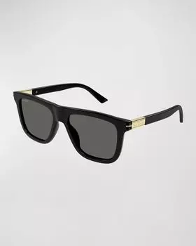 Мужские прямоугольные солнцезащитные очки из ацетата GG1502SM Gucci, цвет Shiny Black