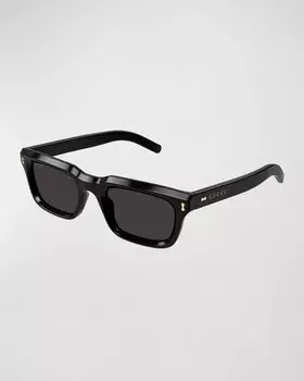 Мужские прямоугольные солнцезащитные очки из ацетата Gucci, цвет Shiny Black