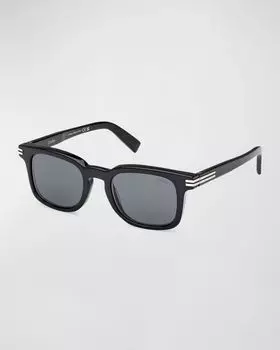 Мужские прямоугольные солнцезащитные очки из ацетата ZEGNA, цвет Shiny Black Smoke Lenses