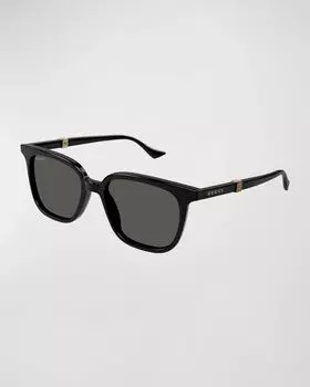 Мужские прямоугольные солнцезащитные очки из ацетата Gucci, цвет Shiny Solid Black