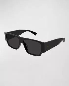 Мужские прямоугольные солнцезащитные очки из ацетата Bottega Veneta, цвет Shiny Solid Black