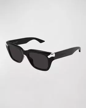 Мужские прямоугольные солнцезащитные очки из ацетата Alexander McQueen, цвет Shiny Solid Black