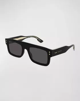 Мужские прямоугольные солнцезащитные очки из ацетата Gucci, цвет Shiny Solid Black