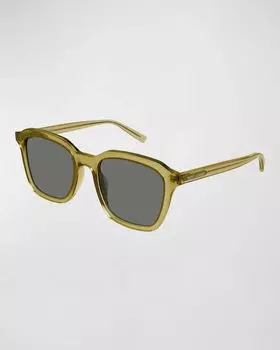 Мужские прямоугольные солнцезащитные очки из ацетата Saint Laurent, цвет 06M Shiny Transparent Mustard