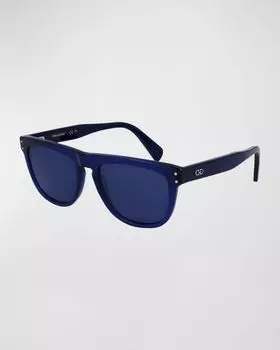 Мужские прямоугольные солнцезащитные очки из ацетата Gancini Tea Cup Ferragamo, цвет Transparent Blue