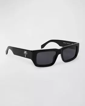 Мужские прямоугольные солнцезащитные очки из ацетата Sutter Palm Angels, цвет Black