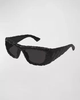 Мужские прямоугольные солнцезащитные очки из ацетата Intreccio Bottega Veneta, цвет Black Soft Touch
