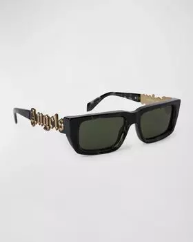 Мужские прямоугольные солнцезащитные очки Milford из ацетата Palm Angels, цвет Black Havana Green