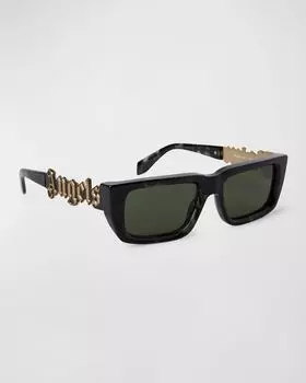 Мужские прямоугольные солнцезащитные очки Milford из ацетата Palm Angels, цвет Black Havana Green