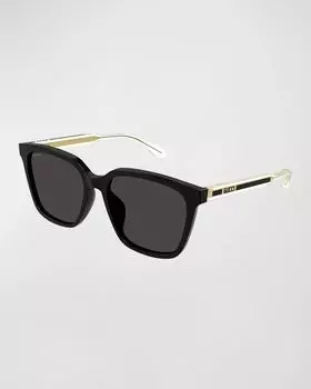 Мужские прямоугольные солнцезащитные очки с логотипом Temple Gucci, цвет Shiny Black