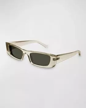 Мужские прямоугольные солнцезащитные очки с логотипом Temple Saint Laurent, цвет 05M Crema Transparent