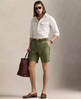 Мужские прямые льняные хлопковые шорты-чинос 8.5" Polo Ralph Lauren, зеленый