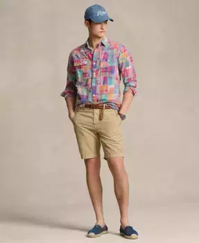 Мужские прямые льняные хлопковые шорты-чинос 8.5" Polo Ralph Lauren, коричневый/бежевый