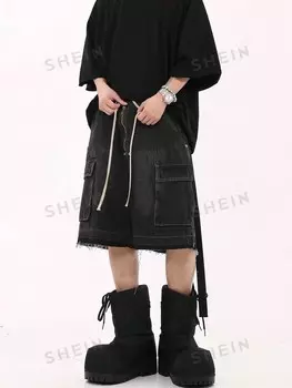 Мужские рабочие джинсы Street Life, подходящие для весеннего и летнего повседневного ношения, школы Romwe, черный