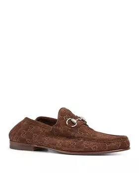 Мужские роскошные замшевые мокасины GG Horsebit Gucci, коричневый