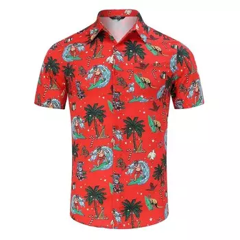 Мужские рождественские гавайские рубашки на пуговицах, уродливые рождественские рубашки с короткими рукавами для рождественских каникул Kojooin, красный