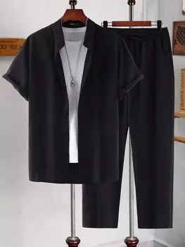 Мужские рубашки Homme, однотонные, на пуговицах спереди и брюки с завязкой на талии (не включая футболки) Manfinity, черный